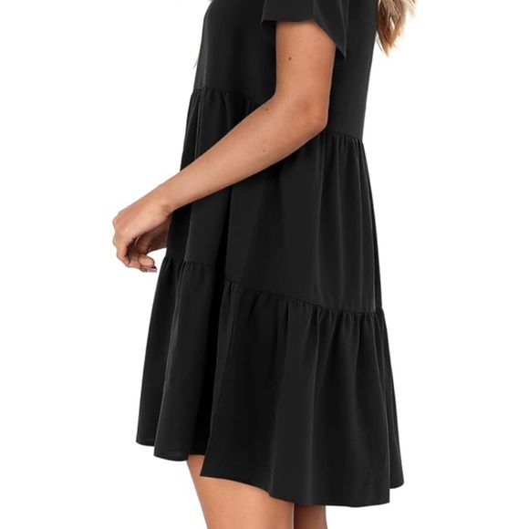 Short Sleeve Dress V Neck Casual Loose Flowy Swing Shift Dresses - Picture 3 of 4